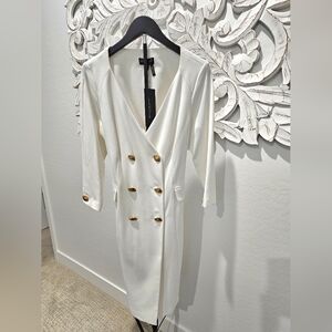 NWT ⭐️ DonnaKaren Elegant White Midi Dress with Gold Accents - Size 10